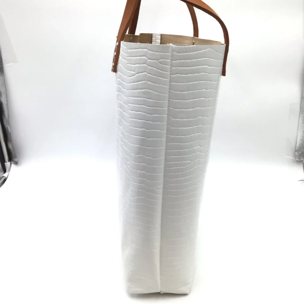 New Handmade croc embossed white leather large unlined tote shoulder handbag